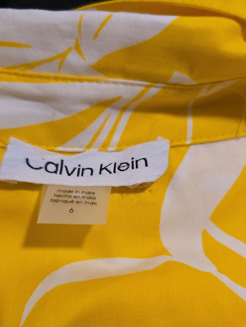 NWT Calvin Klein Yellow & White Floral Midi Shirt-Tie Dress - Picture 3 of 3